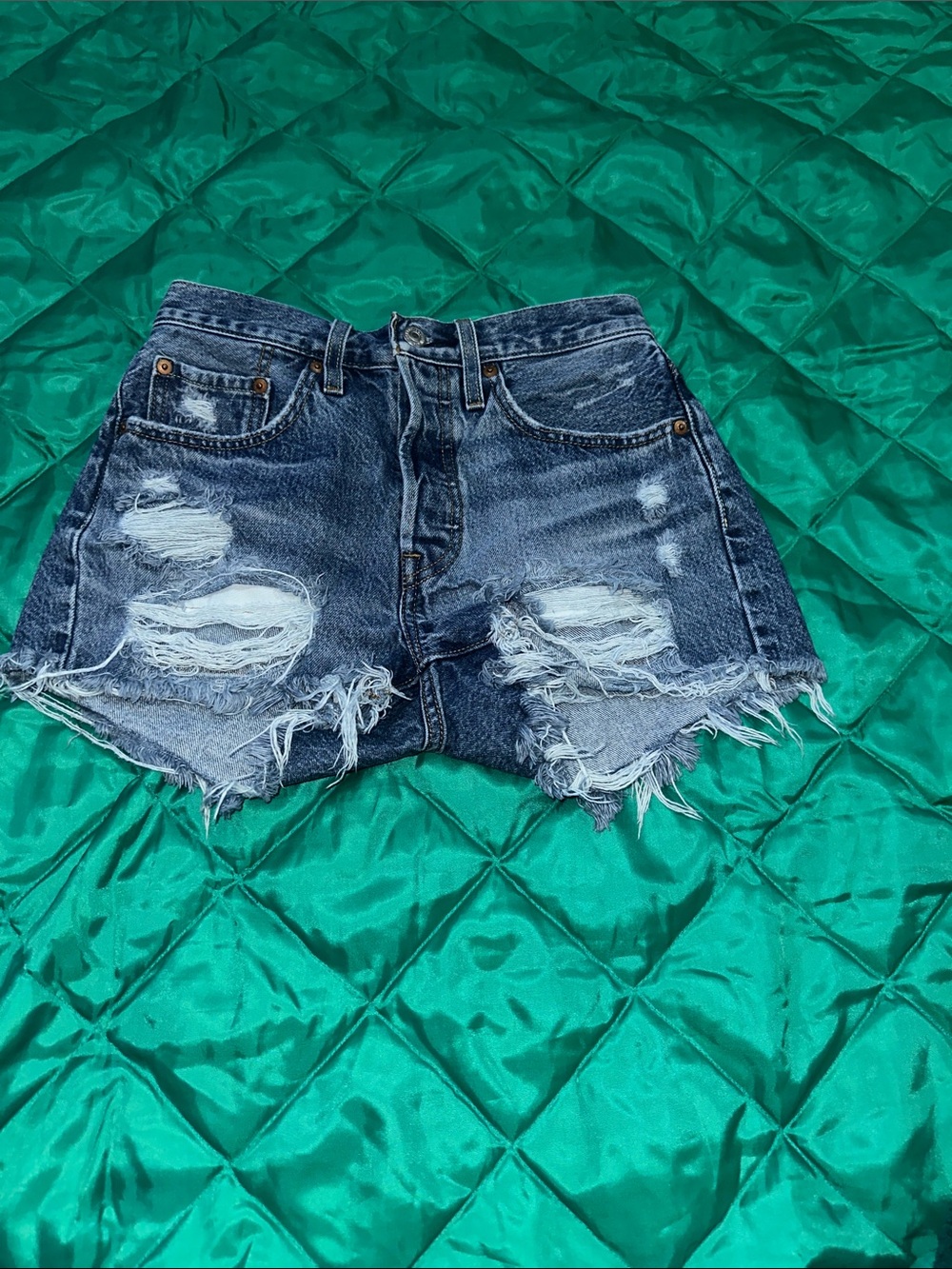 Levi's Ripped Dark Blue Denim Cutoff Shorts